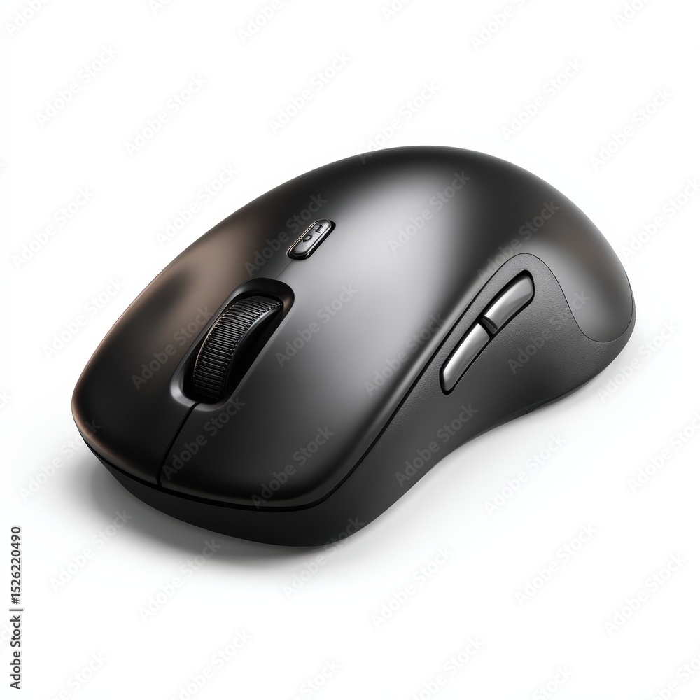 Poster sleek black wireless computer mouse isolated on white background perfect for tech and gadget website