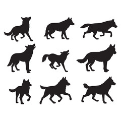 Black Wolf Silhouette Collection – Vector Illustration