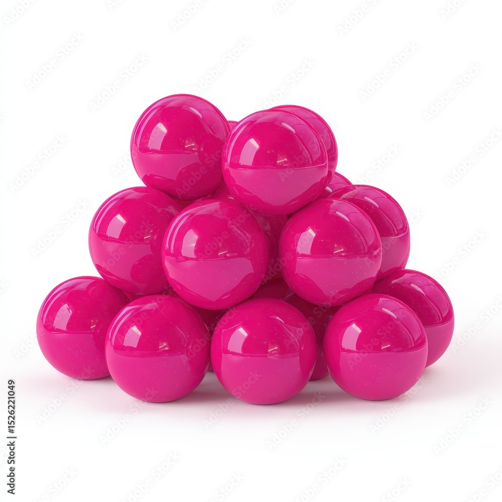 Poster stack of shiny pink balls bright colorful spheres group playful objects