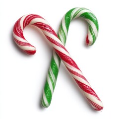 Two Classic Christmas Candy Canes Crossed on White Background Festive Holiday Sweets Treats