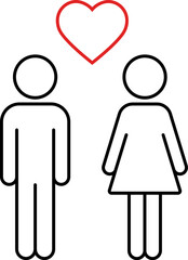 Couple in love with a heart icon in linear style.