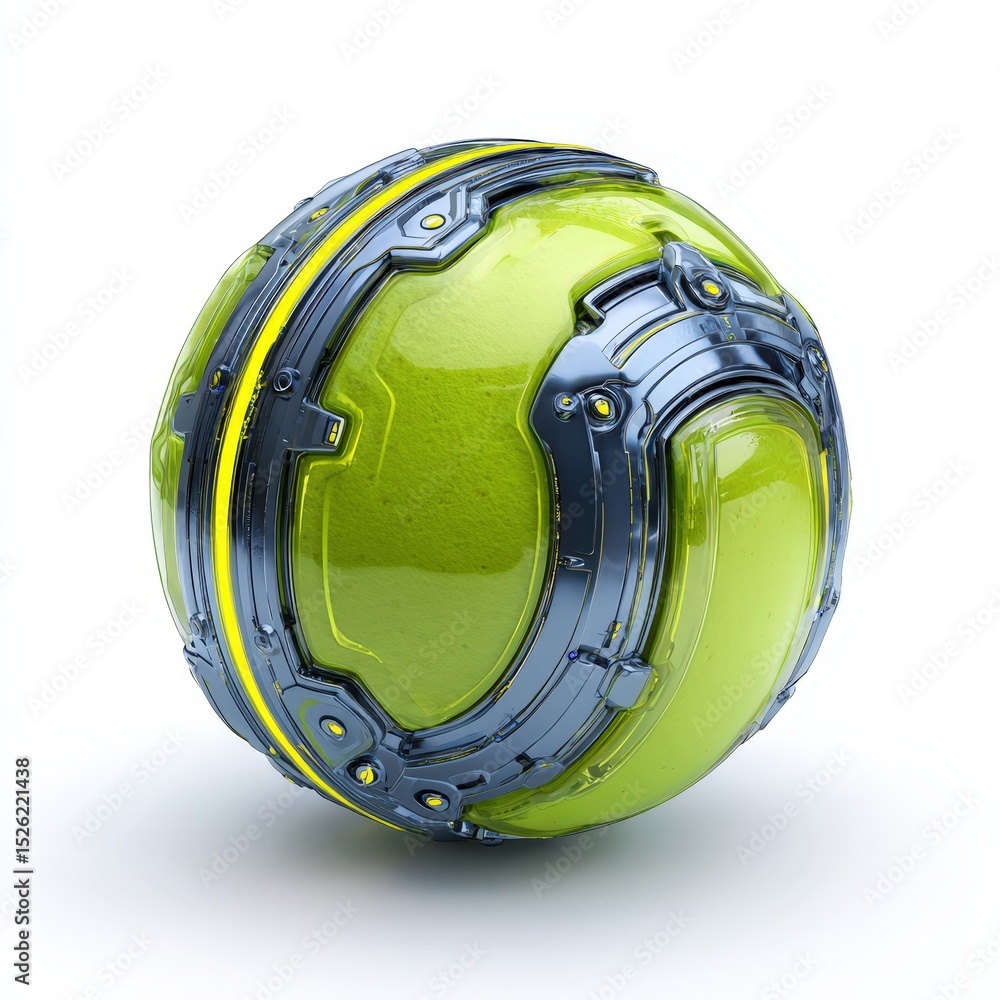 Poster futuristic green sphere with metallic design elements abstract 3d render of a glossy orb