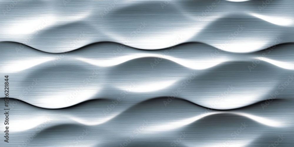 Poster silver wavy texture background with reflective light creating a metallic ripple effect