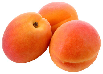 Apricot png. Apricot isolated on white or transparent background. Three whole apricots no background. Full depth of field. Transparent png.