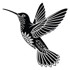 Fototapeta premium A stunning black hummingbird vector silhouette with outstretched wings, flying towards a flower, embodying nature's delicate design