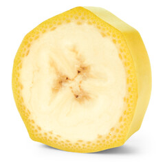 Banana slice isolated png. Sliced banana on white or transparent background. Cut banana no background. Full depth of field. Transparent png.
