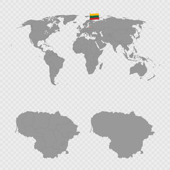 Lithuania Map Set with World Location.