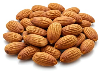Fototapeta premium Pile of Raw Whole Brown Almond Nuts Isolated on White Background