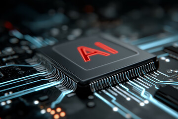 A digital illustration of an AI microchip