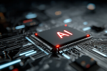 A digital illustration of an AI microchip