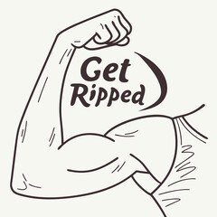 Line Art Illustration Muscular Arm Flexing with the Words Get Ripped