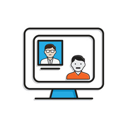 Medical icons. Telemedicine. Doctor on computer screen. Prevention, health, diagnosis. Mixed design style