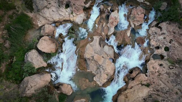 Aerial view of the Chorreras del R&iacute;o Cabriel in Cuenca, Castilla-La Mancha, Spain, declared a national monument