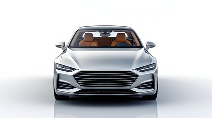 Modern silver luxury sedan car front view