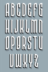 Decorative tall alphabet in retro vintage style with long shadows. Stylish 3D block letters, ideal for posters, branding, and typography design.