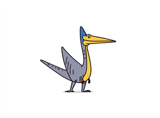 Cartoon Pterodactyl Illustration with Blue Crest and Yellow Beak