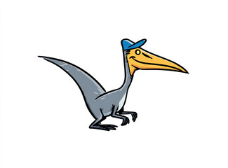 Cartoon Pterodactyl Wearing a Blue Cap Smiling and Happy