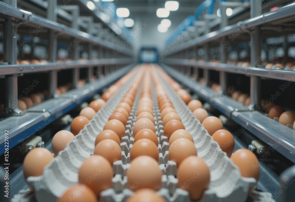 Poster automated egg sorting line in a poultry facility showcasing efficiency and technology