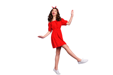 Full length photo of pretty lady ready to start party wear off-shoulders dress isolated purple background