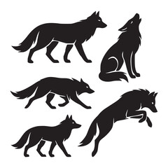 Black Wolf Silhouette Collection – Vector Illustration
