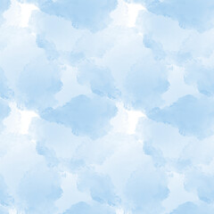 Seamless pattern with blue spots. Pattern with sky and clouds. Blue and white colors. Abstract nature drawing. Watercolor illustration. Hand drawing.