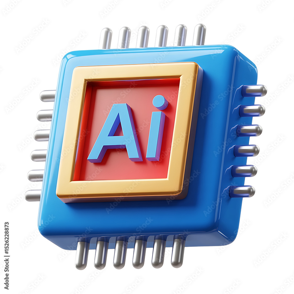 Poster 3d render of ai microchip icon isolated on transparent background