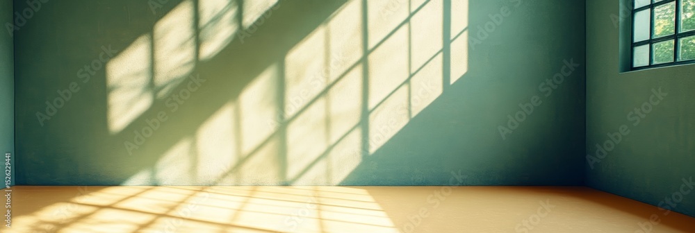 Poster abstract interior design with sunshine shadows in an empty room featuring minimalist architecture