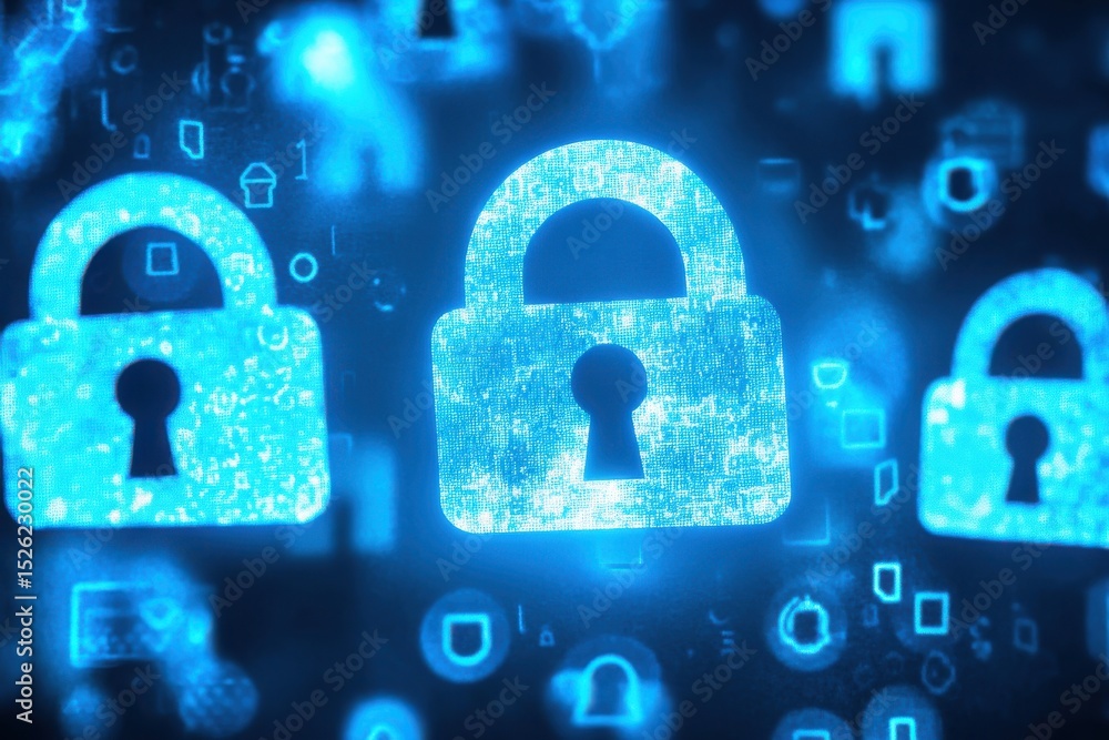 Aufkleber digital padlocks cyber security network protection data privacy blue abstract background code risk