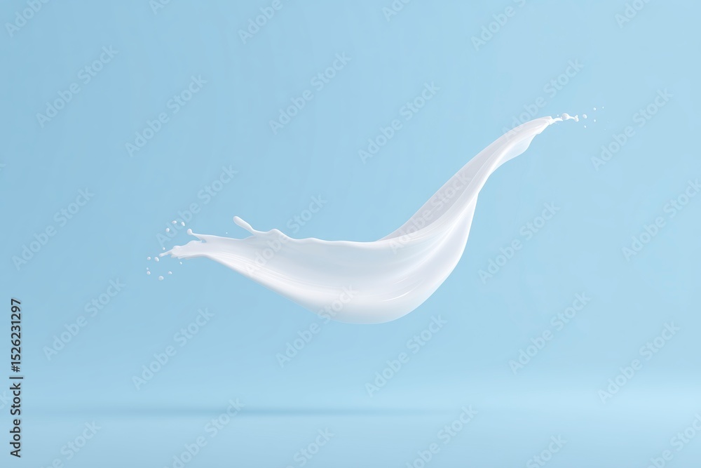 Poster fluid white fabric gracefully drapes against a soft blue background, creating a sense of movement an