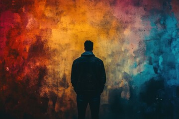 Silhouette Man Colorful Artistic Background Dramatic Mood Textured Wall Urban Photography blue dark 