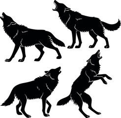 Black Wolf Silhouette Collection – Vector Illustration