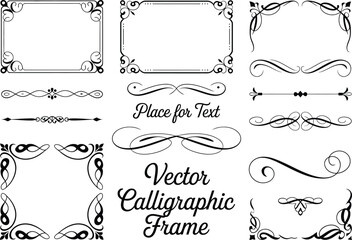 Elegant Black Decorative Frames Ornaments Calligraphic Elements Isolated on White