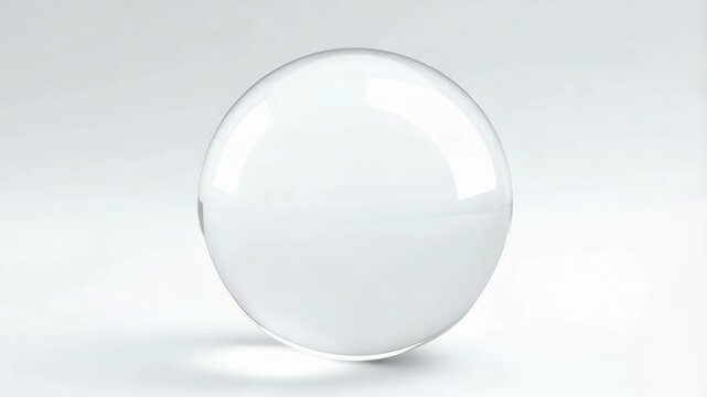 Elegant translucent glass sphere casting subtle shadow on plain white surface in studio setting, with ethereal look and feel.