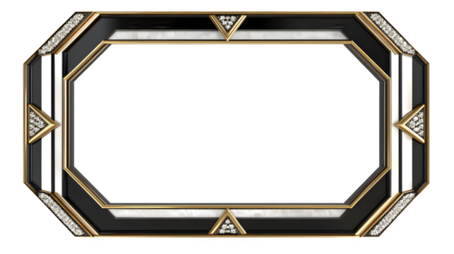 Elegant Art Deco Octagonal Frame with Geometric Black, Gold, and White Details, Perfect for Vintage Designs, Luxurious Invitations, and Classic Decorative Elements.
