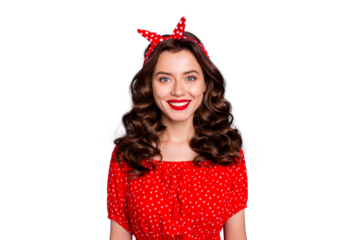 Photo of nice charming girl with headband on her head while isolated over purple background