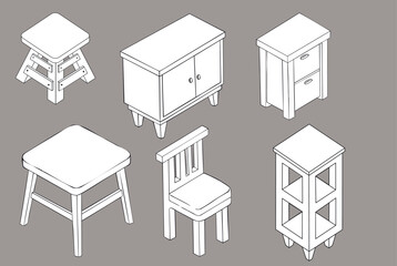 Isometric style furniture set. Vector illustration