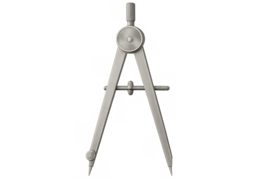 Metal compass extended, ready for precise drafting and geometric constructions, isolated on a transparent background
