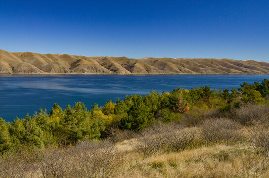 Areguni mountain range scenic view from Sevan Peninsula (Gegharkunik Province, Armenia)