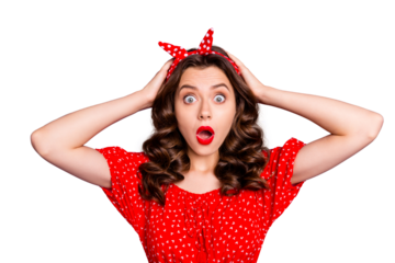 Photo of frightened scared woman who does not understand what is happening to people around while isolated with violet background