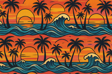Obraz premium retro sunset palm trees on the beach