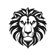 Lion head in bold black and white vector style, majestic mane, fierce gaze, strong lines, powerful expression, lion head, wild animal, vector lion, fierce predator, majestic beast
