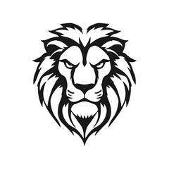 Lion head in bold black and white vector style, majestic mane, fierce gaze, strong lines, powerful expression, lion head, wild animal, vector lion, fierce predator, majestic beast