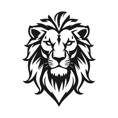 Fototapeta premium Lion head in bold black and white vector style, majestic mane, fierce gaze, strong lines, powerful expression, lion head, wild animal, vector lion, fierce predator, majestic beast