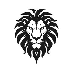 Lion head in bold black and white vector style, majestic mane, fierce gaze, strong lines, powerful expression, lion head, wild animal, vector lion, fierce predator, majestic beast