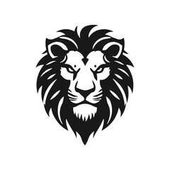 Lion head in bold black and white vector style, majestic mane, fierce gaze, strong lines, powerful expression, lion head, wild animal, vector lion, fierce predator, majestic beast