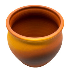 Beautiful clay terracotta round pot looking attractive isolated on white background