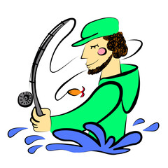 
Illustration on a white background. A fisherman holds a fishing rod.