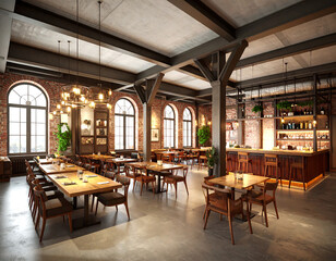 Industrial-Chic Restaurant, Bar & Cafe Interior Design Visualization