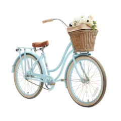 Gordijnen Vintage Cruiser Bicycle with Basket and Leather Saddle, isolated on a transparent background. © Xelvora