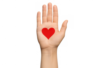 Hand displaying red heart silhouette, symbolizing compassion, connection, emotional care